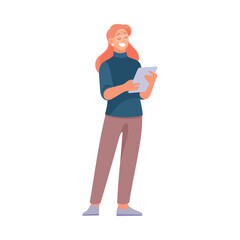 Woman Entrepreneur Character Standing with Tablet Vector Illustration