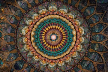Obraz premium Intricate mandala design showcasing vibrant colors and symmetrical patterns, perfect for art and decorative purposes.