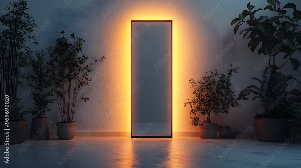 Poster stylish and modern rectangular floor lamp with a minimalist metal frame creating a warm and inviting