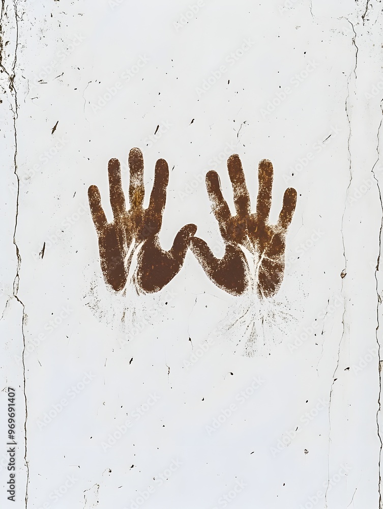 Poster the aged weathered handprints on a grungy distressed wall surface create a captivating abstract visu