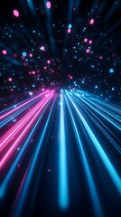 Vibrant Abstract Arrow Speed Motion Light Effect with Glowing Blue and Pink Trails Against a Dark Background Creating a Dynamic and Energetic Generative Visual