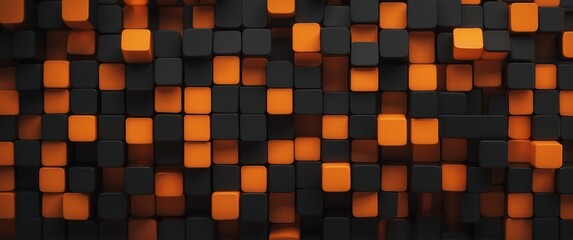 A black and orange background with black and orange squares.