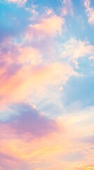 Fototapeta premium A panoramic view of a sunset sky, with gentle gradients of color and a few wispy clouds, ideal for background use