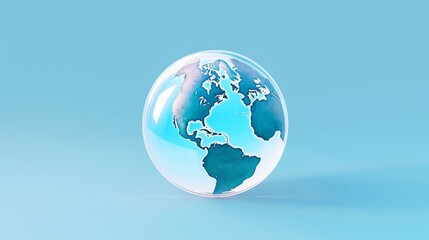 Fototapeta premium Glass Sphere with World Map Inside Highlighting Global Trade and Business Growth Through B2B Marketing. Viewed from Above Against Isolated Blue Background