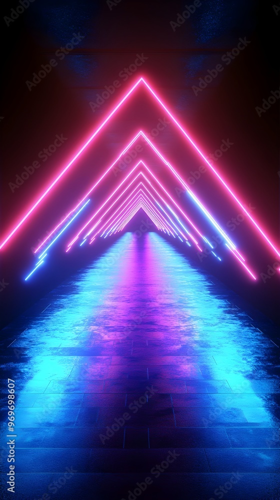 Poster visually striking showcasing abstract neon infused arrows in a dynamic futuristic geometric metropol
