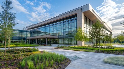 Sleek Architectural Complex with Serene Landscaped Courtyard