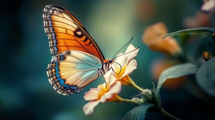 High-resolution close-up of a butterfly perched on a flower, showcasing its colorful wings, delicate details, and the flower's texture.
