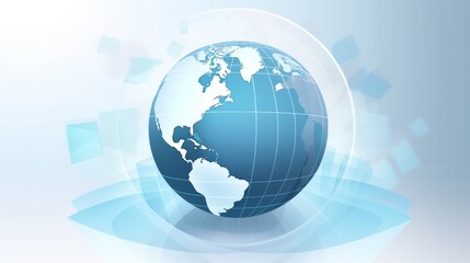 Naklejka premium Glass Sphere with World Map Inside Highlighting Global Trade and Business Growth Through B2B Marketing. Viewed from Above Against Isolated Blue Background