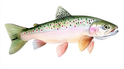Obraz premium A vibrant illustration of a trout, showcasing its colorful spots and streamlined body, ideal for nature and fishing topics.