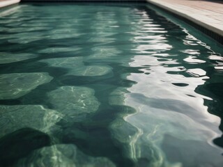 Obraz premium A pool with a green water and a white tile floor.