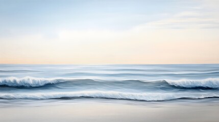 Fototapeta premium A tranquil seascape featuring rhythmic waves rolling in, creating white frothy crests against a calm ocean