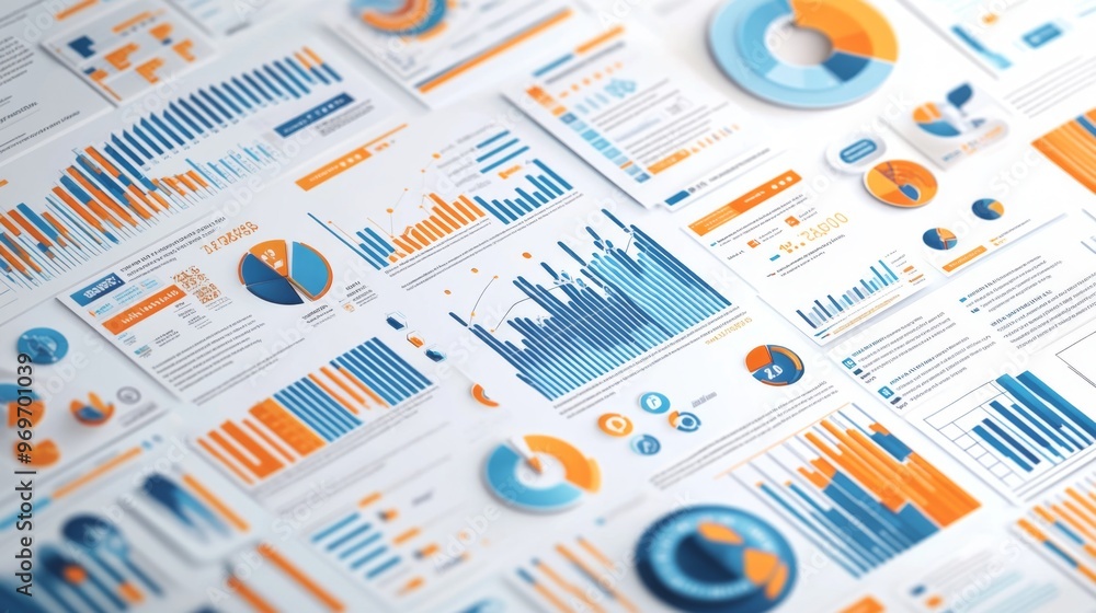 Poster high-resolution close-up of a complex infographic with charts, icons, and data visualizations, empha