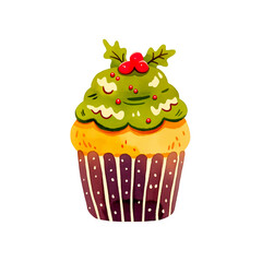 Watercolor Christmas Cupcake, transparent PNG.