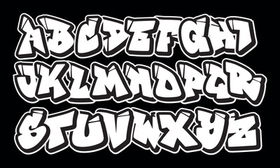 Hand drawn street alphabet in graffiti style. youthful urban atmosphere. vector graffiti alphabet on black background © дима селиванов