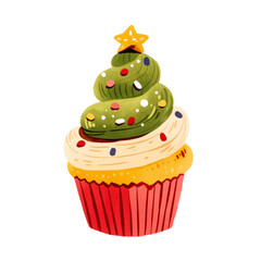 Watercolor Christmas Cupcake, transparent PNG.