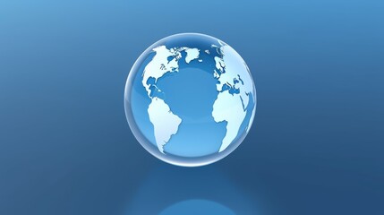 Fototapeta premium Glass Sphere with World Map Inside Highlighting Global Trade and Business Growth Through B2B Marketing. Viewed from Above Against Isolated Blue Background
