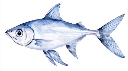Fototapeta premium A detailed illustration of a silver fish, showcasing its sleek body and delicate fins, perfect for marine-themed projects.