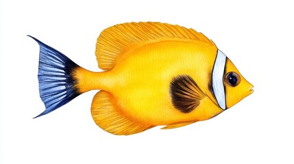 A vibrant yellow fish with striking blue fins, ideal for aquatic-themed projects and marine life illustrations.