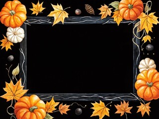 Decorative autumn frame adorned with pumpkins, leaves, and pine cones perfect for seasonal celebrations