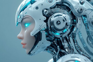 Fototapeta premium Axon modeling cognitive mapping neurogenesis axonal sprouting and synaptic formation robotic humanoid head with intricate neural circuits symbolizing artificial intelligence and future technology