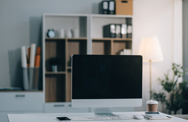 Office equipment on desktop. Workspace or background