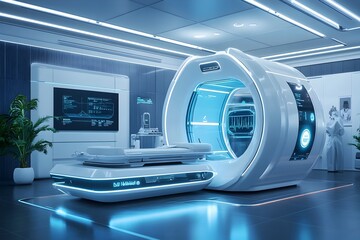 Fototapeta premium High-Tech Medical Innovation Expo Showcasing Cutting-Edge Advancements in Telemedicine, Robotic Surgery, and Personalized Healthcare Solutions