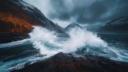 Fototapeta premium Rocky Coastline With Crashing Waves