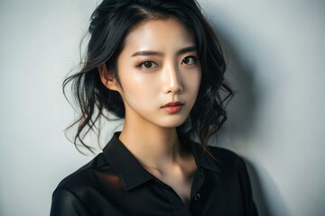 Beautiful portrait of asian young elegant woman with long hair