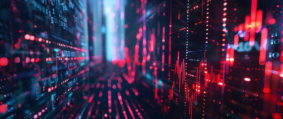 Obraz premium Immerse yourself in a captivating digital world with red and blue lights representing cuttingedge tech connections and data flow