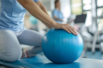 Rehabilitation Therapist Guiding Patient Through Exercises Using Modern Equipment in Bright Clinic
