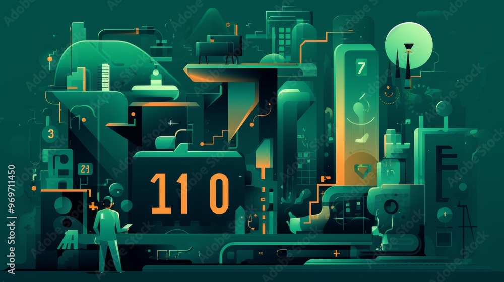 Poster vibrant green background featuring a dynamic array of numbers for a modern design aesthetic