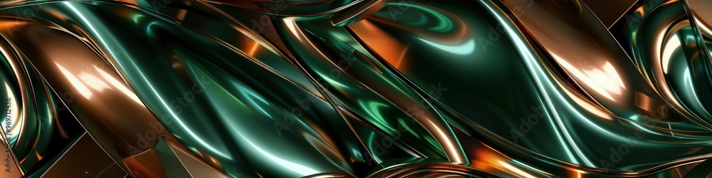 Poster a captivating 3d abstract background with fluid geometric patterns and metallic textures in shades o
