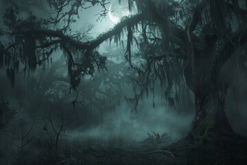 Enchanted midnight swamp under moonlight © Ilia