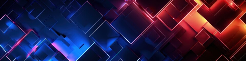 neon abstract background featuring overlapping geometric patterns with glowing edges in shades of deep blue and bright coral.
