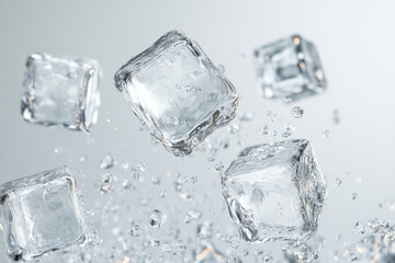 Ice Cubes Defying Gravity Mid-Flight on Clean White