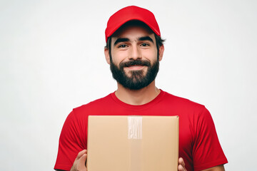 Friendly Courier with a Big Smile Holding a Delivery Bag