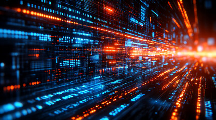 Abstract digital blue wallpaper showcasing technological innovation. The image features futuristic design elements with a blend of light and dark tones, symbolizing advanced tech and creativity