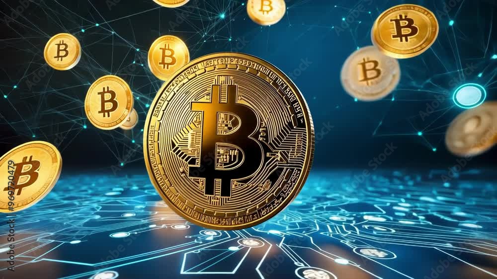 Aufkleber a dynamic visual representation of bitcoin, highlighting its digital essence and movement within a b