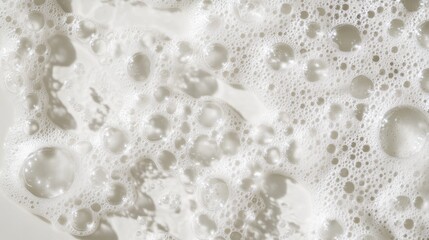 A multitude of thick white soap bubbles creates a textured surface that reflects bright light, emphasizing cleanliness and the essence of everyday tasks