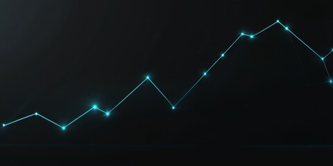 Fototapeta premium Simple Line Graph with Upward Trend on Dark Grey Background, Featuring Light Blue Glowing Lines. Highlights Growth and Positive Trends.