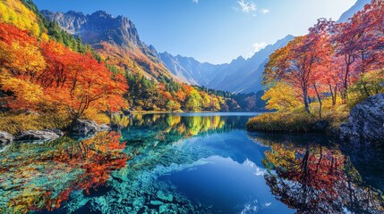 Lush Vegetated Mountains with Clear Skies and Tranquil Lakes in Scenic Autumn Landscape