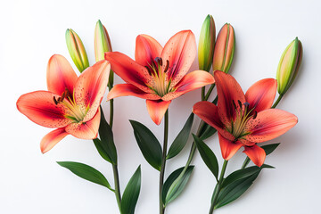 Obraz premium Fresh and Vibrant Lilies on a Simple White Backdrop
