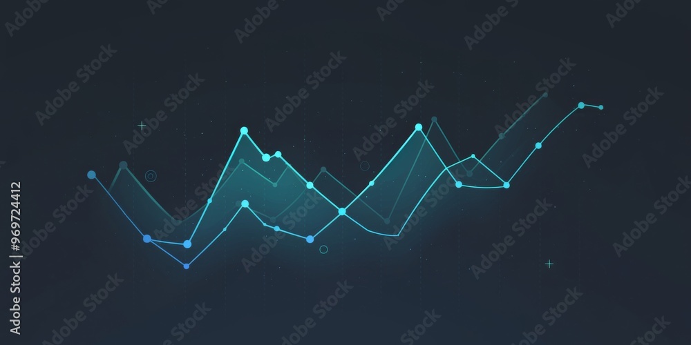 Poster minimalistic line graph with upward trend on dark gray background