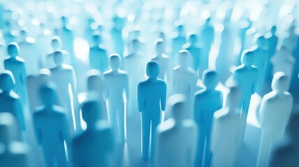 Obraz premium Blue Silhouettes of People in a Crowd