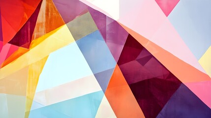 Obraz premium Geometric shapes intermingled in a colorful collage, providing a creative backdrop with a light solid color