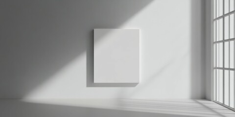 Minimalist white canvas in a sunlit room with large window