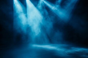 Abstract spotlight creating a smoky atmosphere on a dark stage set for product presentations