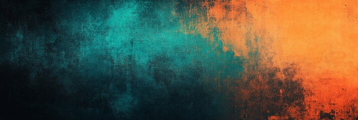 Fototapeta premium Abstract gradient background in orange, teal, and black with retro aesthetic and grainy texture