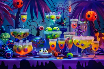 Whimsical halloween drinks in vibrant colors