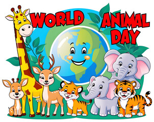 Fototapeta premium World animal day with group of animals concept illustration background poster template design for celebration usage